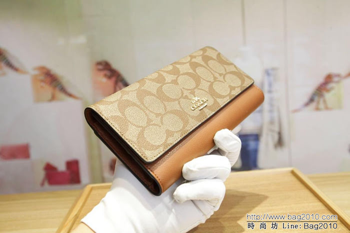 COACH蔻馳 原單 Coach53763 女士三折大手包 專櫃用料PVC拼頭層牛皮 專櫃爆款  Chz1193